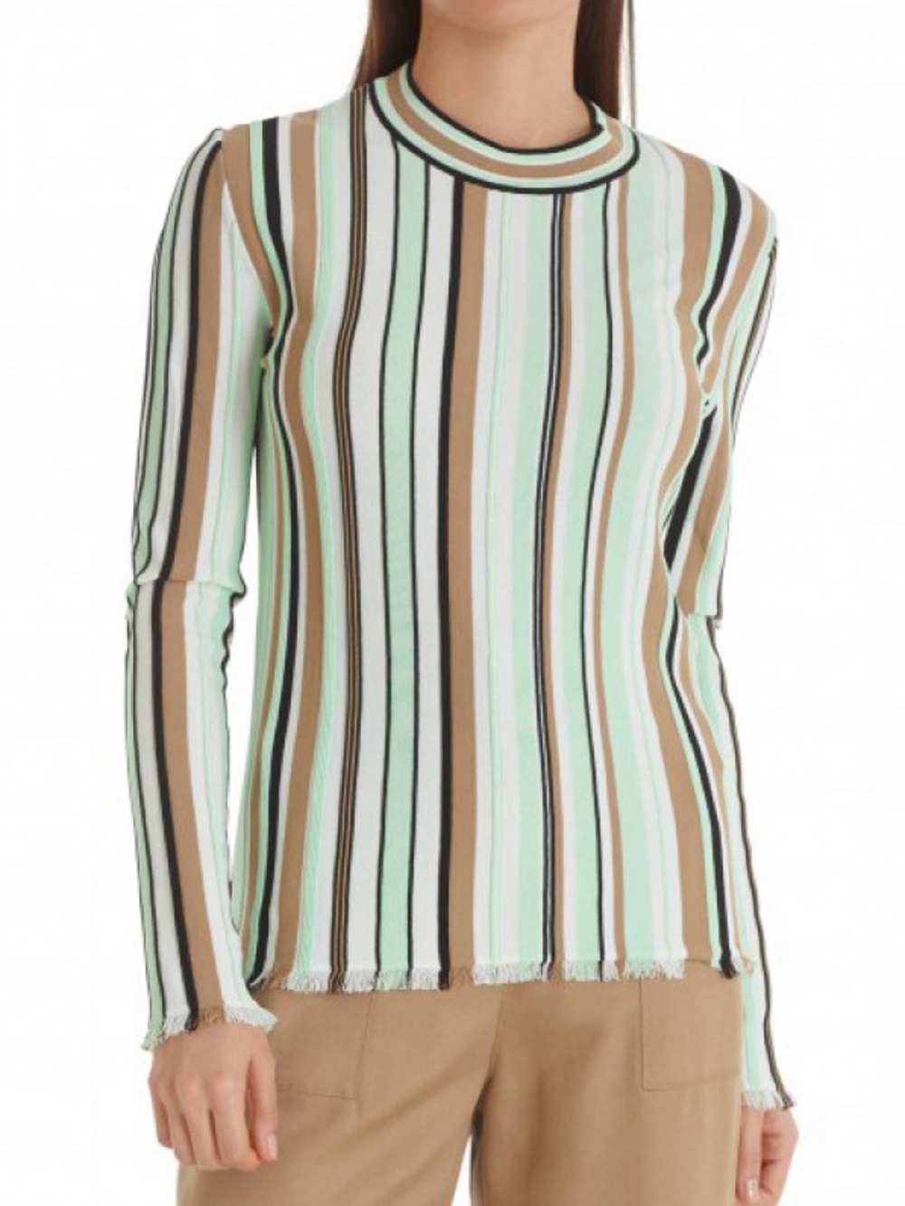 MARC CAIN Long-sleeved shirt, multicolored stripes Mint Green Brown Black Size M - Picture 3 of 9